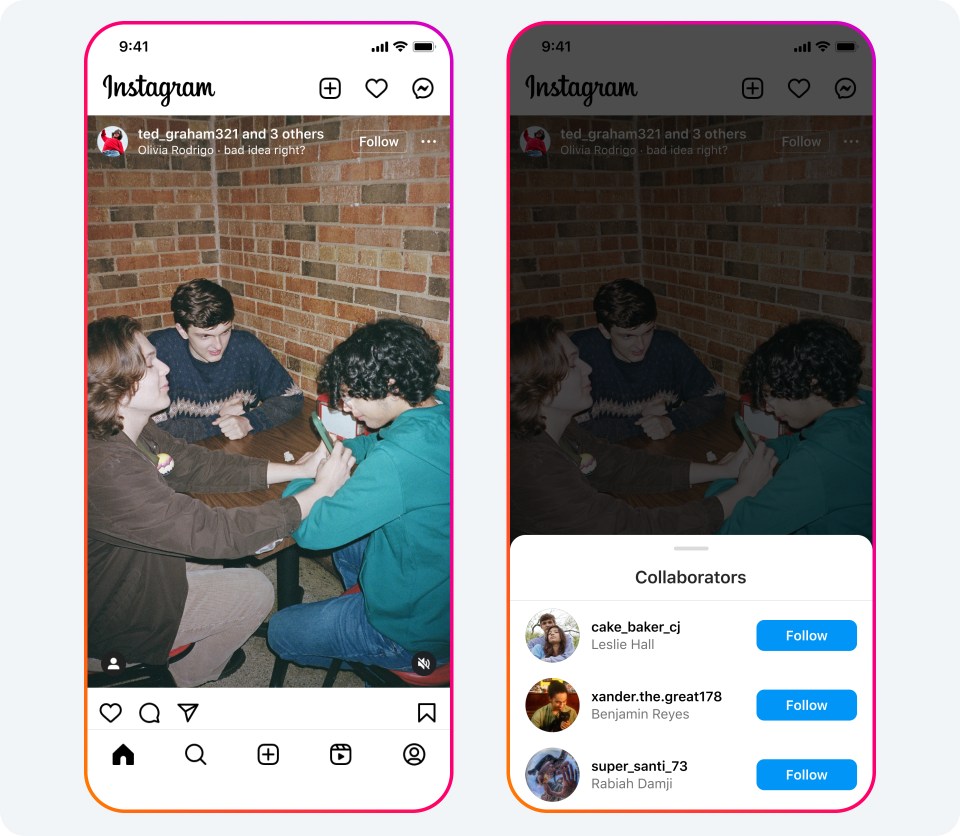 Označovanie troch spolutvorcov na Instagrame
